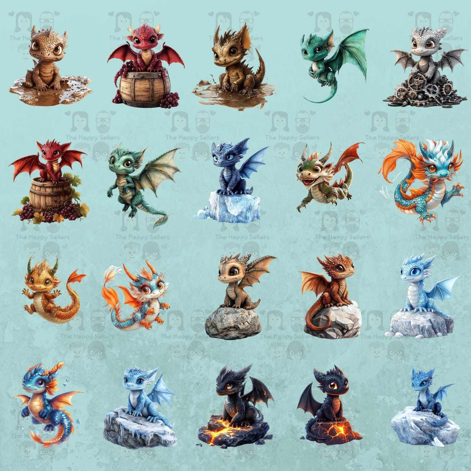 60 Dragon Babies Clipart Pack INSTANT DOWNLOAD 60 Baby Dragon ...