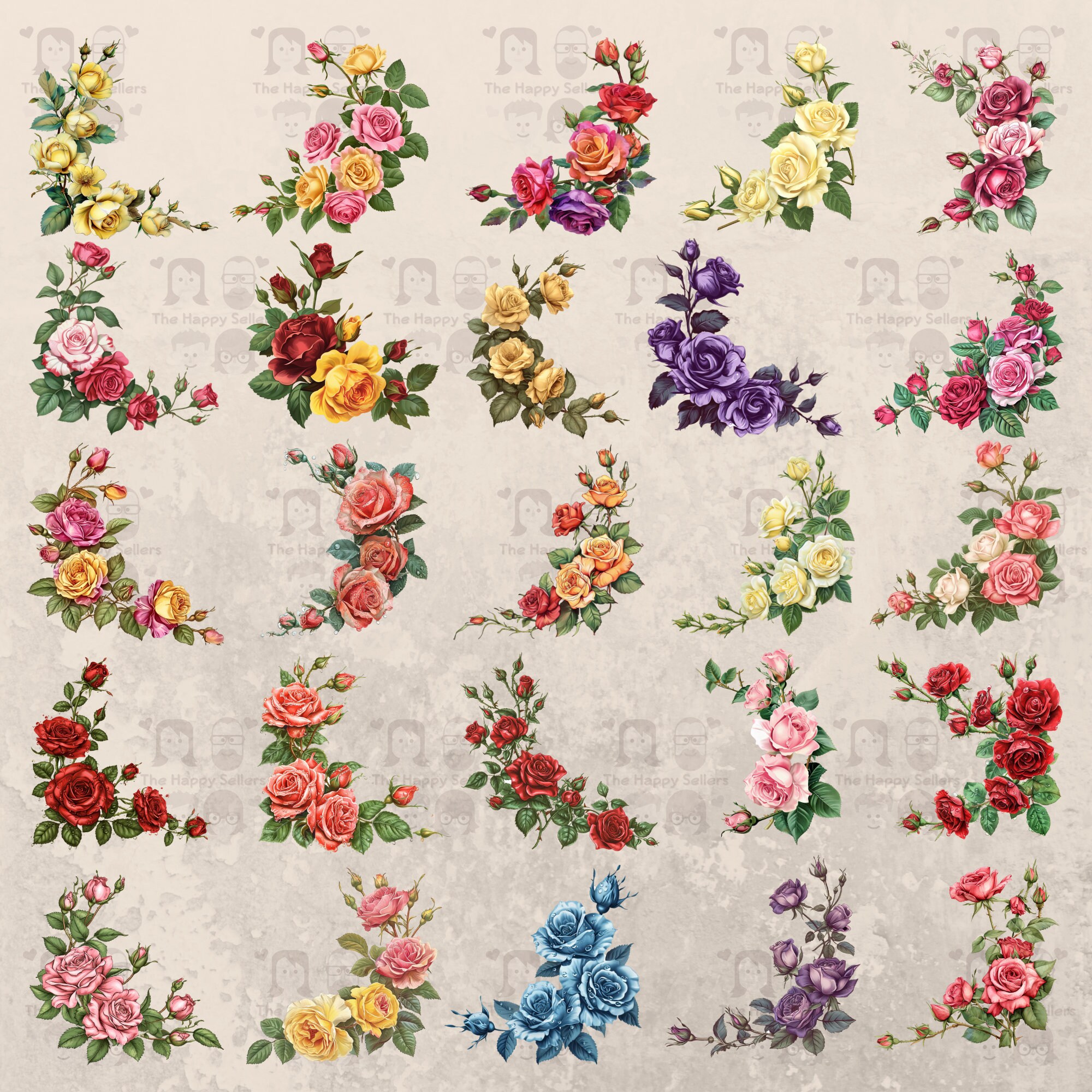 Cartoon Corner Roses 45 Roses Corner Designs Clipart Pack INSTANT DOWNLOAD 45 Elegant Rose ...
