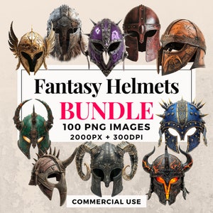 ファンタジー ヘルメット クリップアート バンドル 100 点 - 即時ダウンロード、PNG 画像、透明な背景、個人および商用利用。THS003