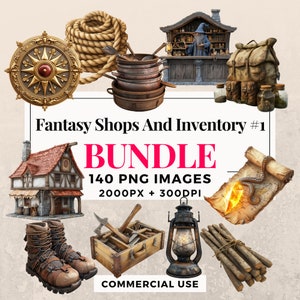 Bundle #1 de 140 boutiques fantastiques et inventaire de cliparts - Téléchargement instantané, images PNG, arrière-plan transparent, usage personnel et commercial. THS003
