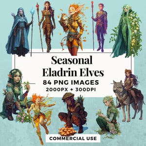 Paquete de imágenes prediseñadas de 84 elfos eladrin de temporada DESCARGA INSTANTÁNEA 84 personajes de elfos de fantasía, PNG, fondo transparente, uso comercial. THS004