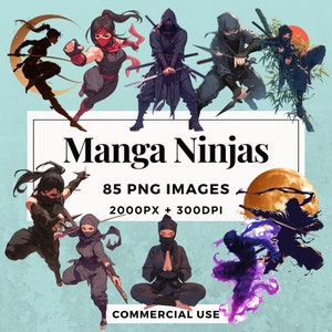 85 Manga Ninjas Clipart Pack INSTANT DOWNLOAD 85 Dynamic Manga Ninja Illustrations, PNG Transparent Background, Commercial Use. THS004