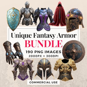 190 einzigartige Fantasy Rüstung Clipart Bundle - zum sofortigen Download, PNG-Bilder, transparentem Hintergrund, persönlicher und kommerzieller Gebrauch. THS003