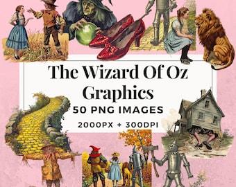 50 Wizard of Oz Graphics Clipart Pack - INSTANT DOWNLOAD, PNG Transparent Background, Personal & Commercial Use. THS006