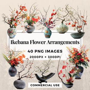 40 Ikebana-Blumenarrangements-Clipart-Paket - SOFORTIGER DOWNLOAD, transparenter PNG-Hintergrund, persönliche und kommerzielle Nutzung. THS003