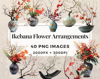 40 Ikebana Flower Arrangements Clipart Pack - INSTANT DOWNLOAD, PNG Transparent Background, Personal & Commercial Use. THS003