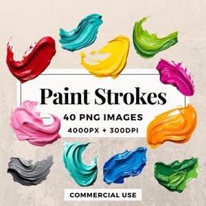 Paquete de imágenes prediseñadas de 40 trazos de pintura DESCARGA INSTANTE 40 ilustraciones de trazos de pintura, fondo transparente PNG, uso personal y comercial. THS003