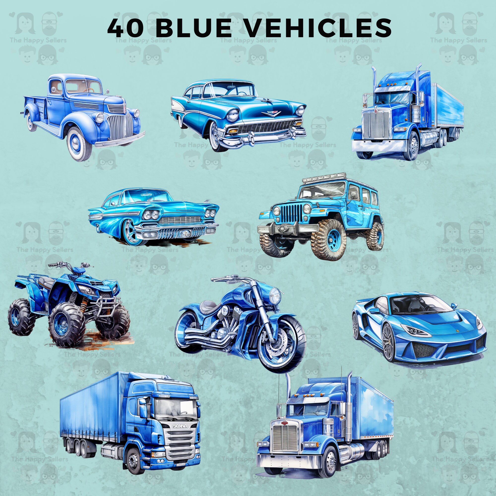 40 Blue Vehicles Clipart Pack INSTANT DOWNLOAD 40 Blue Vehicle ...