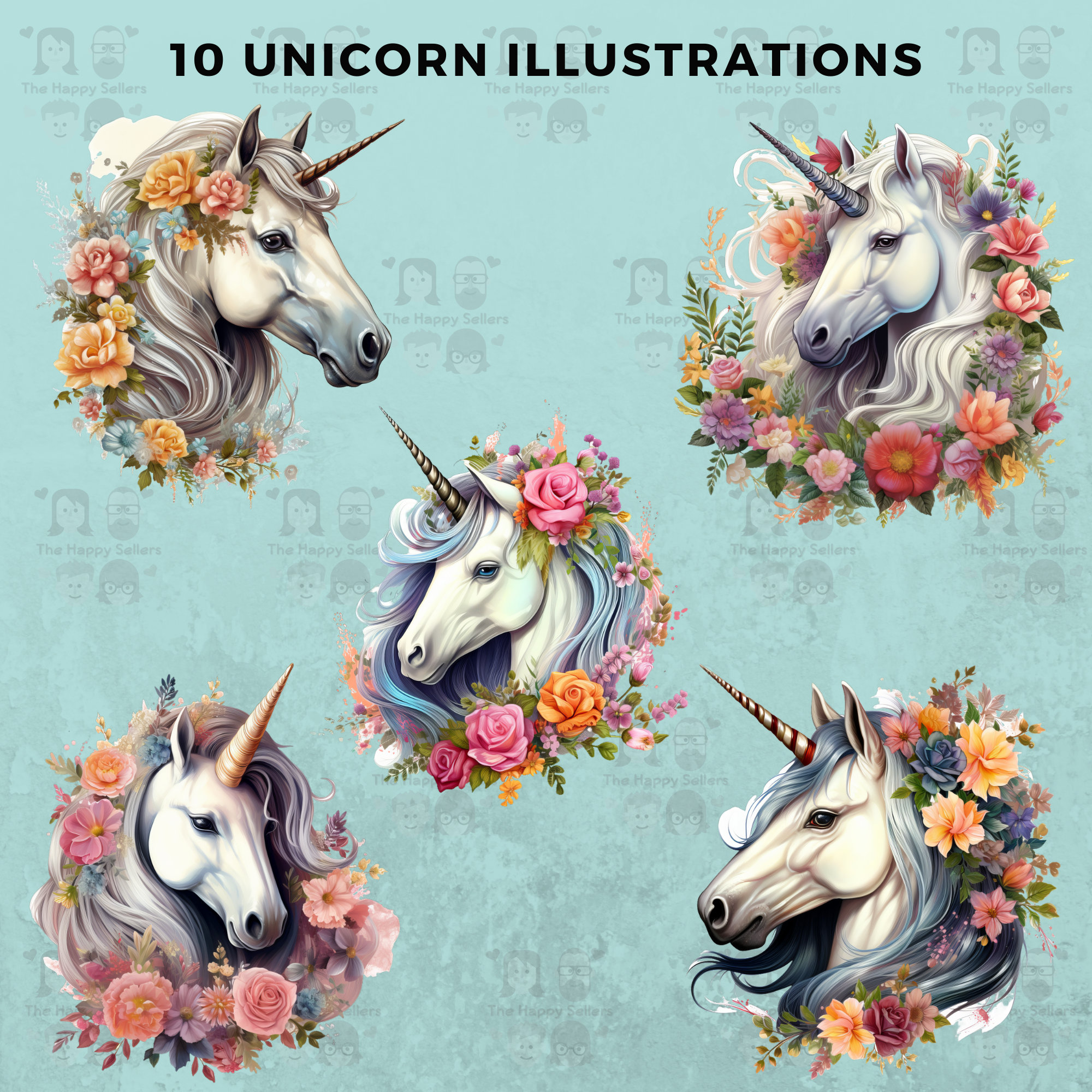 10 Unicorns Clipart Pack INSTANT DOWNLOAD 10 Enchanting Unicorn ...