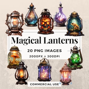 20 Magical Lanterns Clipart Pack INSTANT DOWNLOAD 20 Enchanting Lantern Illustrations, PNG Transparent Background, Commercial Use. THS003