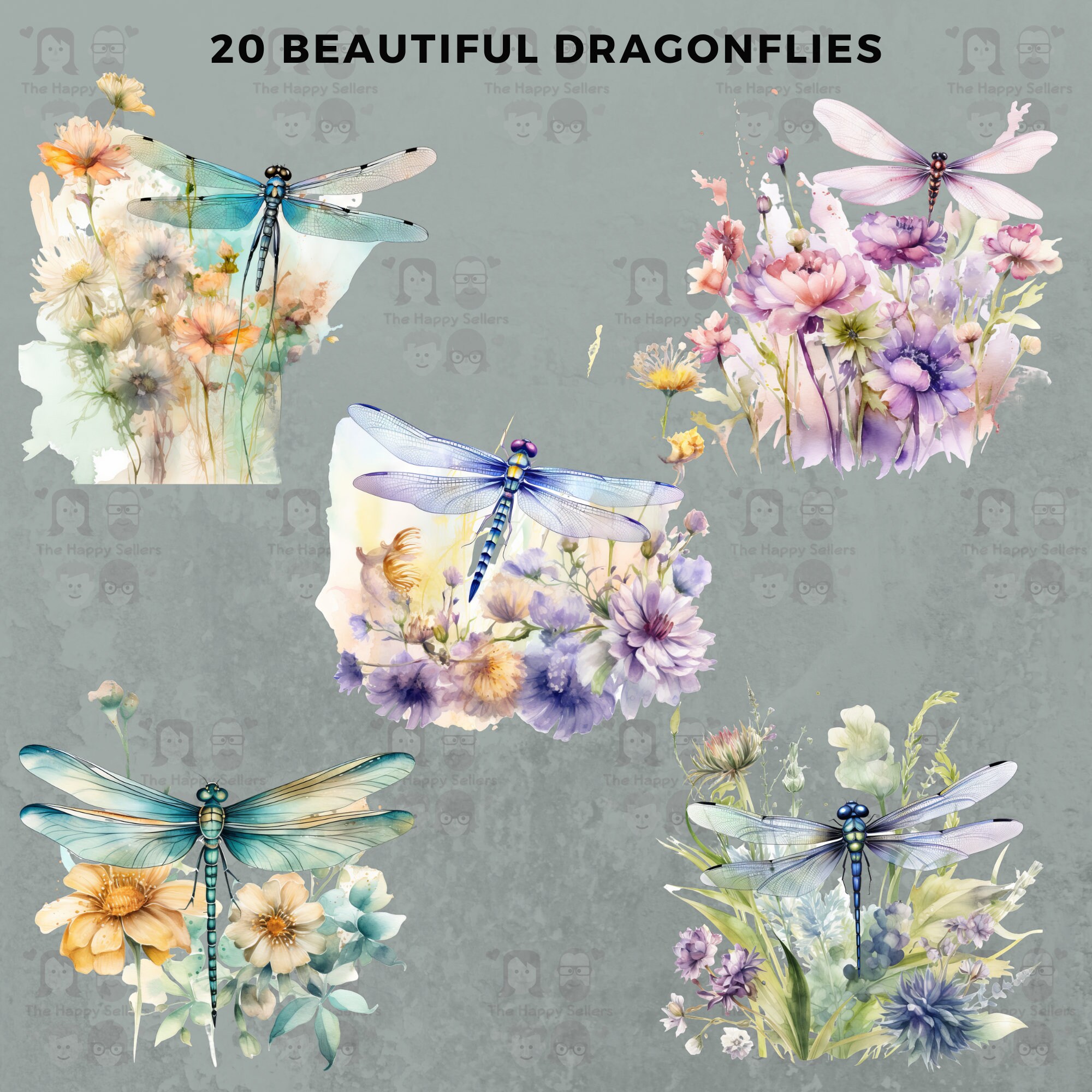 20 Beautiful Dragonflies Clipart Pack INSTANT DOWNLOAD 20 Dragonfly ...