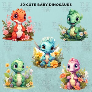 20 Cute Baby Dinosaurs Clipart Pack INSTANT DOWNLOAD 20 Baby Dinosaur ...