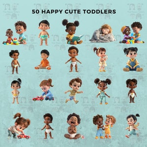 50 Happy Cute Toddlers Clipart Pack INSTANT DOWNLOAD 50 Adorable Child Illustrations, PNG Transparent Background, Commercial Use. THS004 image 2