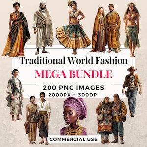 200 Traditional World Fashion Clipart Mega Bundle - Instant Download, PNG Images, Transparent Background, Personal & Commercial Use. THS003