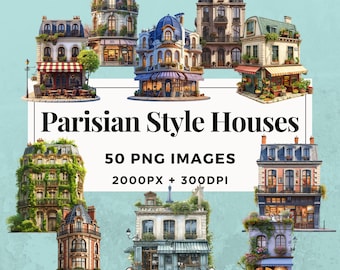 50 Parisian Style Houses Clipart Pack INSTANT DOWNLOAD 50 Parisian House Illustrations, PNG Transparent Background, Commercial Use. THS004