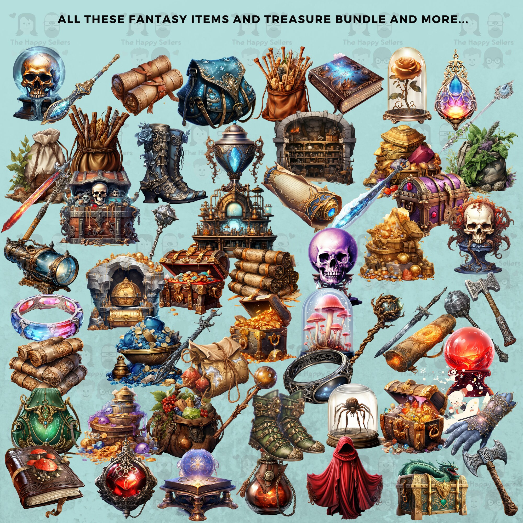 160 Fantasy Items and Treasure Clipart Bundle - Instant Download, PNG ...