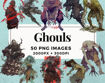 50 Ghouls Clipart Pack INSTANT DOWNLOAD 50 Spooky Ghoul Illustrations, PNG Transparent Background, Personal & Commercial use. THS004