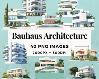 40 Bauhaus Architecture Clipart Pack INSTANT DOWNLOAD 40 Bauhaus Illustrations, PNG Transparent Background, Personal & Commercial Use.THS004