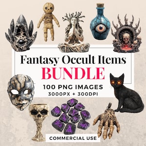 Lot de 100 cliparts fantastiques occultes - téléchargement immédiat, images PNG, arrière-plan transparent, usage personnel et commercial. THS003