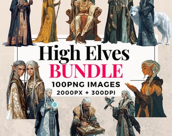 100 High Elves Clipart Bundle - Instant Download, Enchanting Elf Illustrations, PNG Images, Transparent Background,Commercial Use. THS003