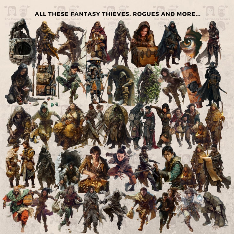 160 Fantasy Thieves and Rogues Clipart Bundle - Instant Download, PNG ...