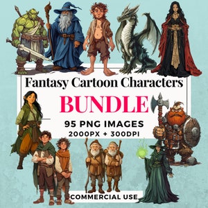 95 Fantasy Cartoon Characters Clipart Bundle - Instant Download, PNG Images, Transparent Background, Personal & Commercial Use. THS004