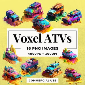 16 Voxel ATVs Clipart Pack INSTANT DOWNLOAD 16 All-Terrain Vehicle illustrations, PNG transparent background images, commercial use. THS005