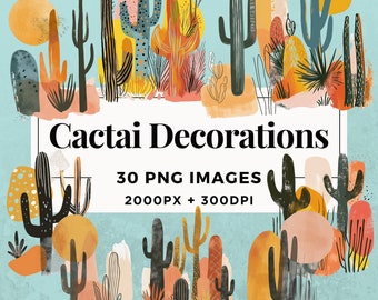 30 Cactus Decorations Clipart Pack INSTANT DOWNLOAD 30 Unique Cacti Illustrations, PNG Transparent Background, Commercial Use. THS004