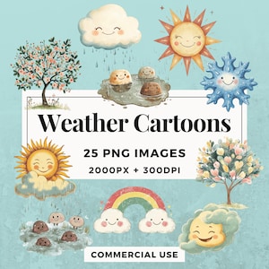 25 Weather Cartoons Clipart Pack INSTANT DOWNLOAD 25 Cute Weather Illustrations, PNG Transparent Background, Personal Use. THS004
