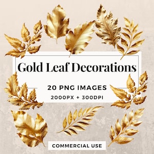 20 bladgoud decoraties clipart pack INSTANT DOWNLOAD 20 bladgoud illustraties, transparante PNG achtergrond, commercieel gebruik. THS003