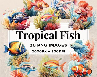 20 Tropical Fish Clipart Pack INSTANT DOWNLOAD 20 Tropical Fish Illustrations, PNG Transparent Background, Personal & Commercial Use. THS003