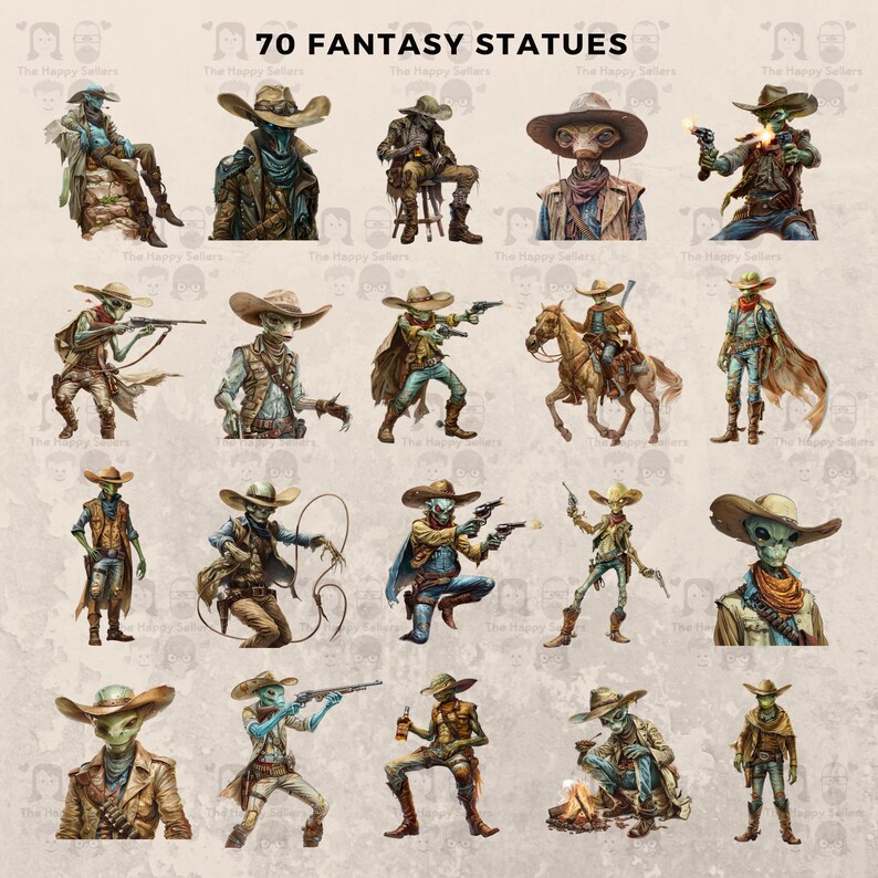 70 Alien Cowboys Clipart Pack INSTANT DOWNLOAD 70 Cosmic Cowboy ...