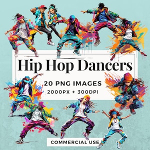 20 Hip Hop Dancers Clipart Pack INSTANT DOWNLOAD 20 Hip Hop Dance Illustrations, PNG Transparent Background, Commercial Use. THS004