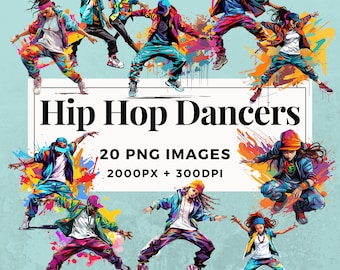 20 Hip Hop Dancers Clipart Pack INSTANT DOWNLOAD 20 Hip Hop Dance Illustrations, PNG Transparent Background, Commercial Use. THS004