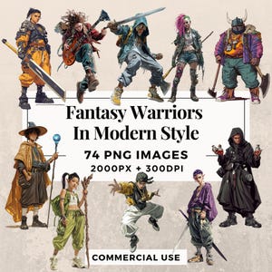 74 ファンタジー戦士モダンスタイル クリップアート パック 74 戦士イラストを即時ダウンロード、PNG 透明背景、商用利用可能。THS003