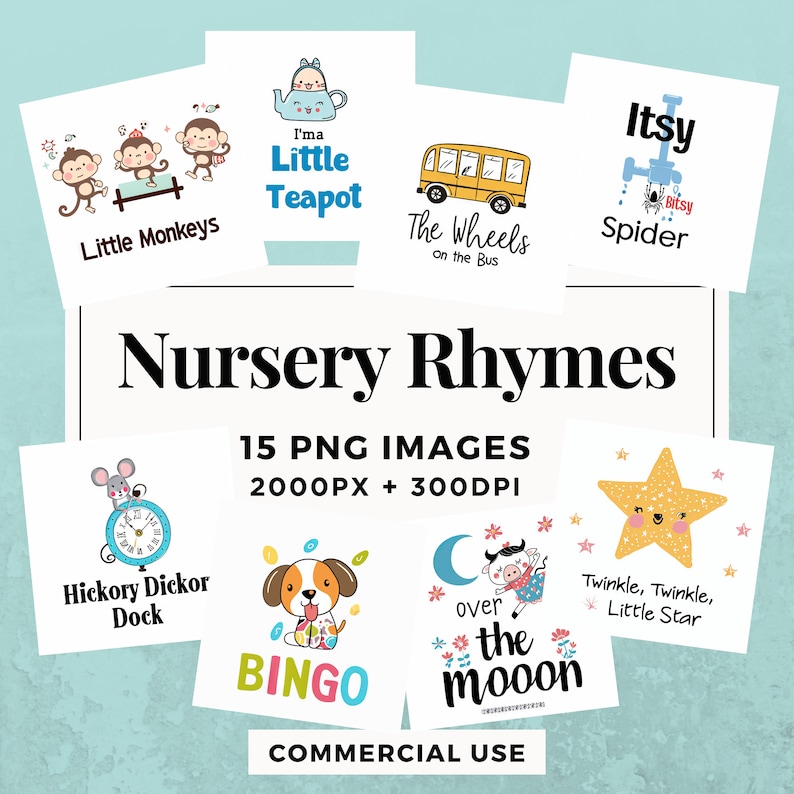 15 Nursery Rhymes Clipart Pack INSTANT DOWNLOAD, PNG Transparent