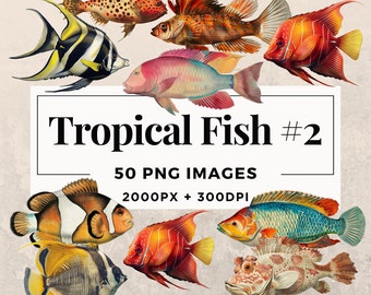 50 Tropical Fish #2 Clipart Pack INSTANT DOWNLOAD 50 Colorful Tropical Fish Illustrations, PNG Transparent Background,Commercial Use. THS003
