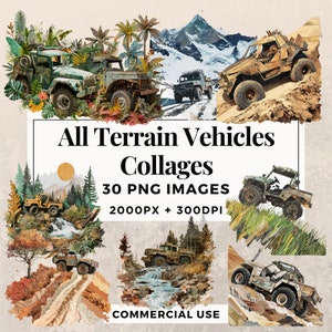 Pacote de clipart de 30 colagens de veículos para todos os terrenos - DOWNLOAD INSTANTÂNEO, fundo transparente PNG, uso pessoal e comercial. THS003