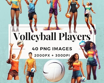 40 Volleyball Players Clipart Pack INSTANT DOWNLOAD 40 Energetic Volleyball Illustrations, PNG Transparent Background,Commercial Use. THS004