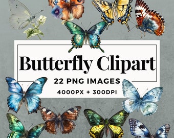 22 Butterfly Clipart Pack INSTANT DOWNLOAD Butterfly illustrations, PNG transparent background images, commercial & personal use. THS001