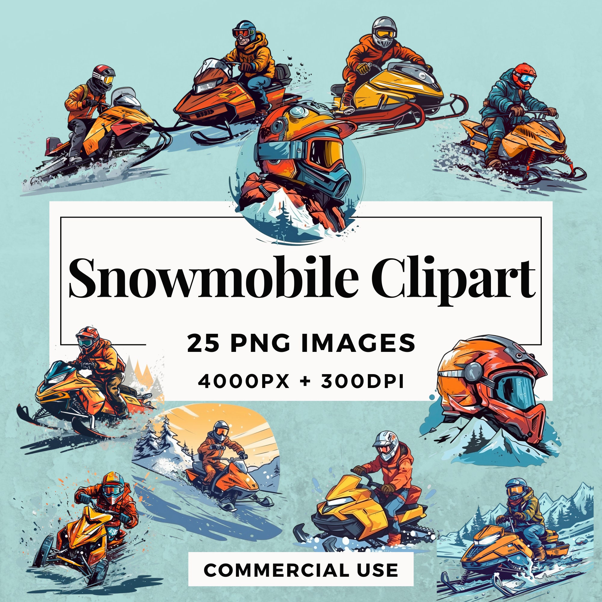 25 Snowmobiles Clipart Pack INSTANT DOWNLOAD 25 Snowmobile Artworks