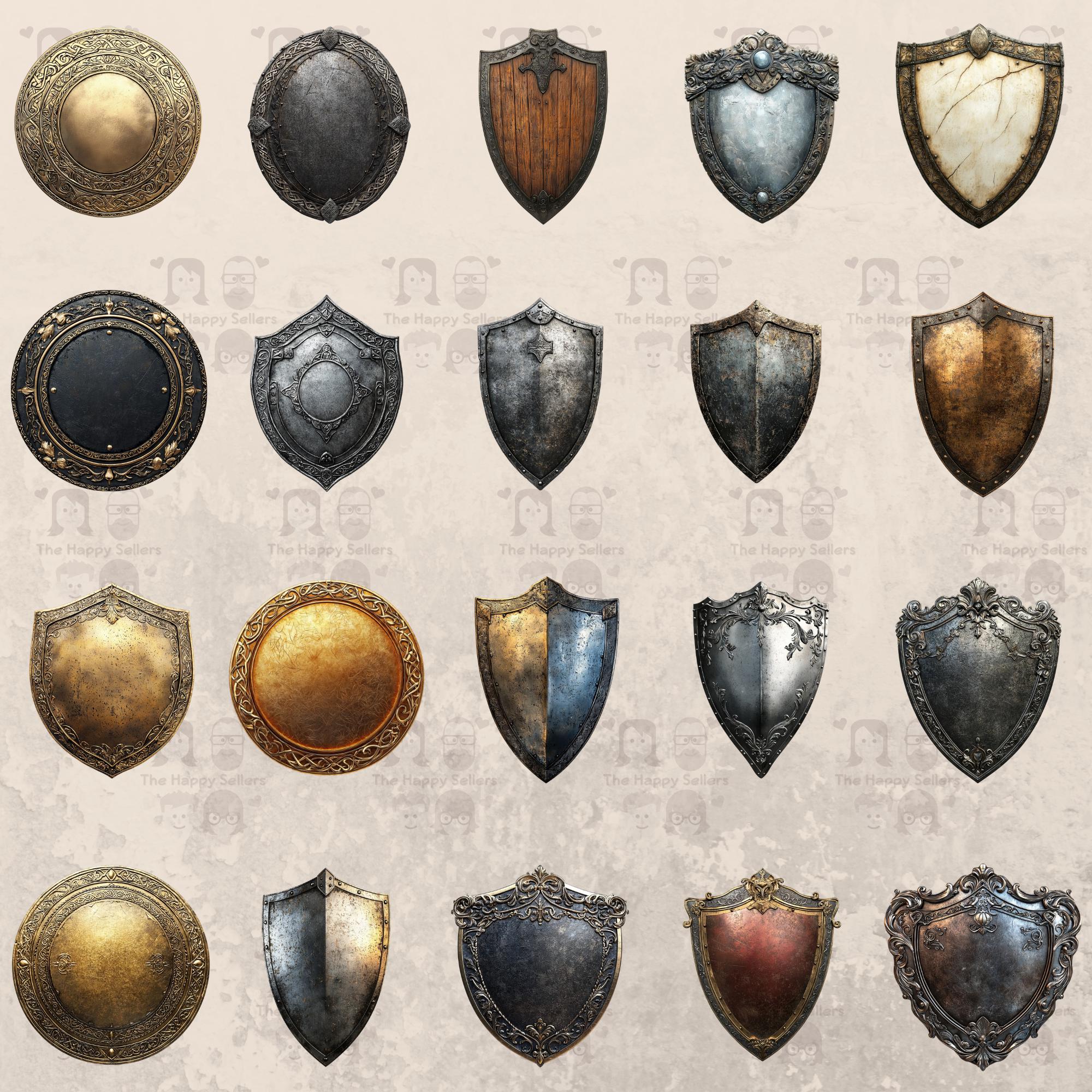 65 Clear-faced Fantasy Shields Clipart Pack INSTANT DOWNLOAD 65 Shield ...