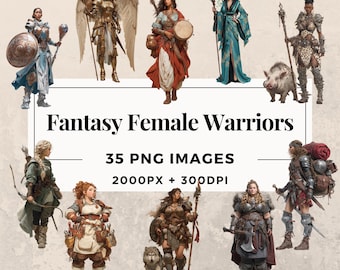 35 Fantasy Female Warriors Clipart Pack INSTANT DOWNLOAD 35 Warrior Woman Illustrations, PNG Transparent Background, Commercial Use. THS003