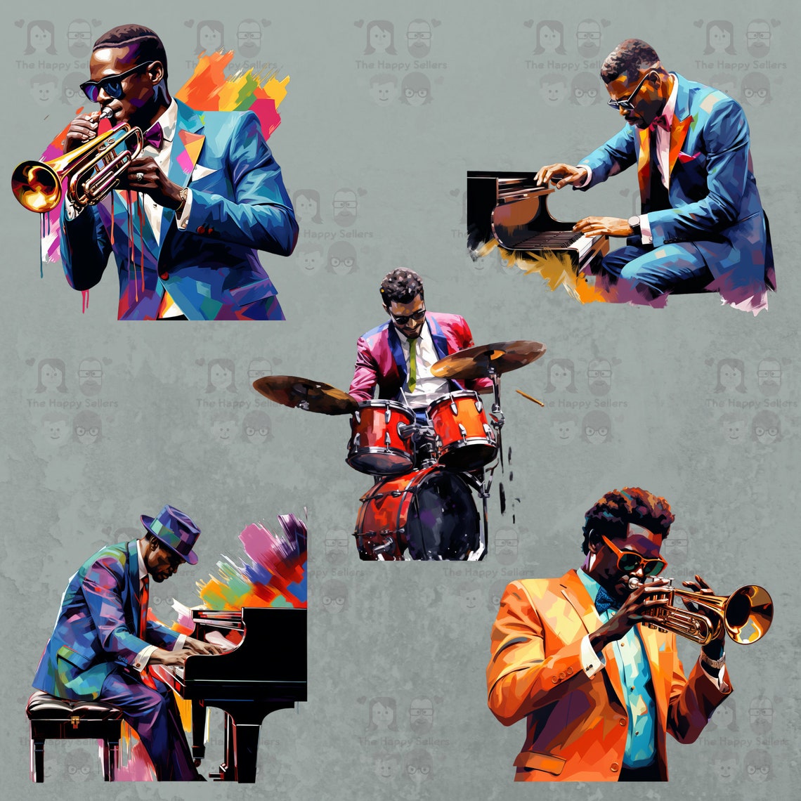 20 Jazz Band Clipart Pack INSTANT DOWNLOAD 20 Vibrant Jazz Band ...