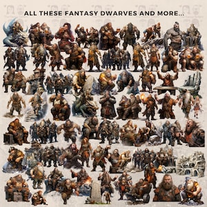 144 Fantasy Dwarves Clipart Bundle Instant Download, Dwarf Illustrations, PNG Images, Transparent Background, Commercial Use. THS003 image 3