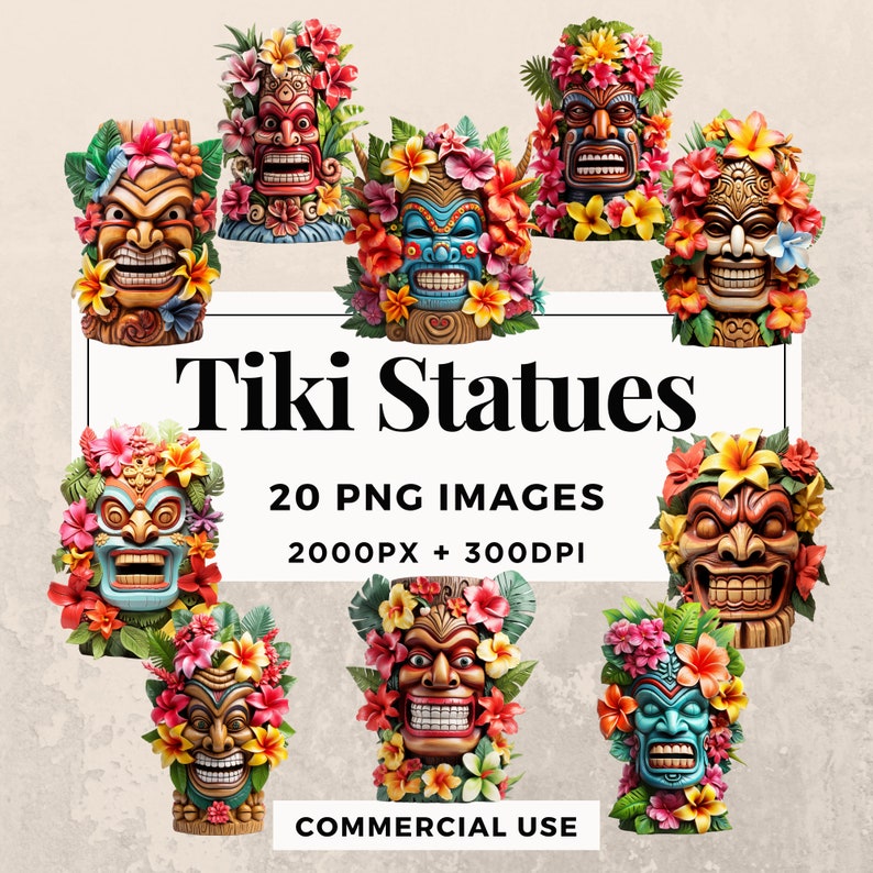 20 Tiki Statues Clipart Pack INSTANT DOWNLOAD 20 Exotic Tiki Statue ...