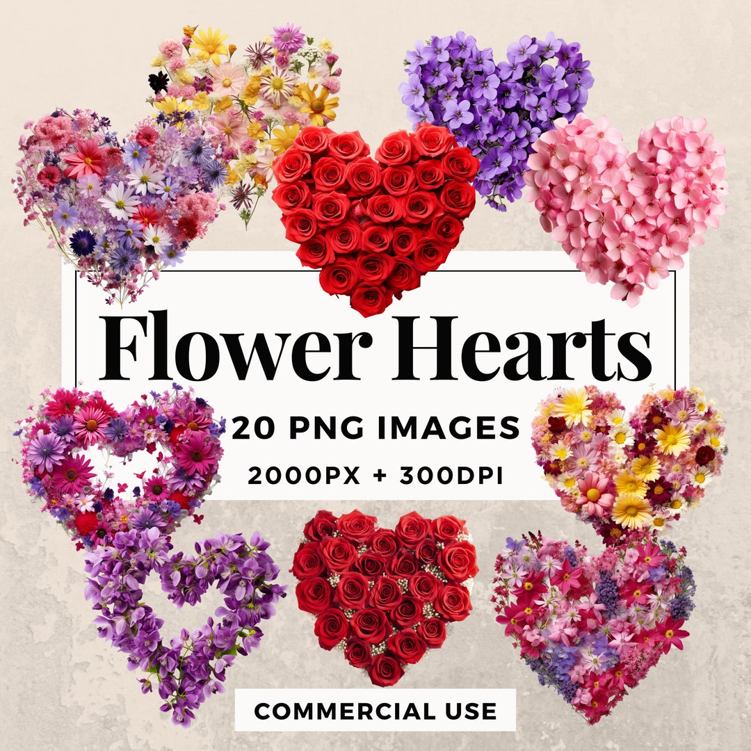 20 Flower Hearts Clipart Pack INSTANT DOWNLOAD 20 Delicate Flower Heart ...
