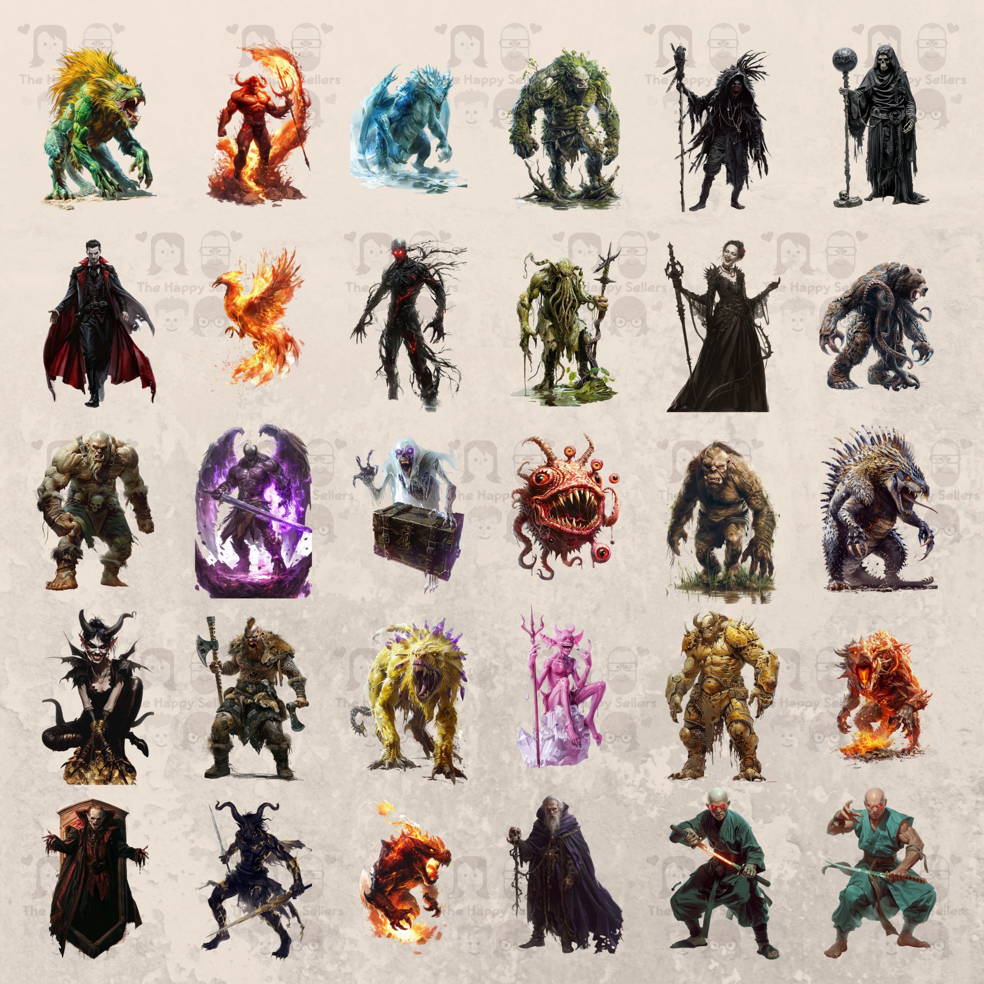 60 Fantasy Evil Bosses Clipart Pack INSTANT DOWNLOAD 60 Villain ...