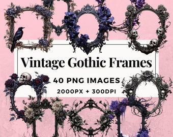 40 Vintage Gothic Frames Clipart Paket - SOFORTIGER DOWNLOAD, PNG transparenten Hintergrund, persönlichen und kommerziellen Gebrauch. THS006