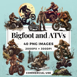Pack de 40 cliparts Bigfoot et VTT - TÉLÉCHARGEMENT IMMÉDIAT, arrière-plan PNG transparent, usage personnel et commercial. THS004